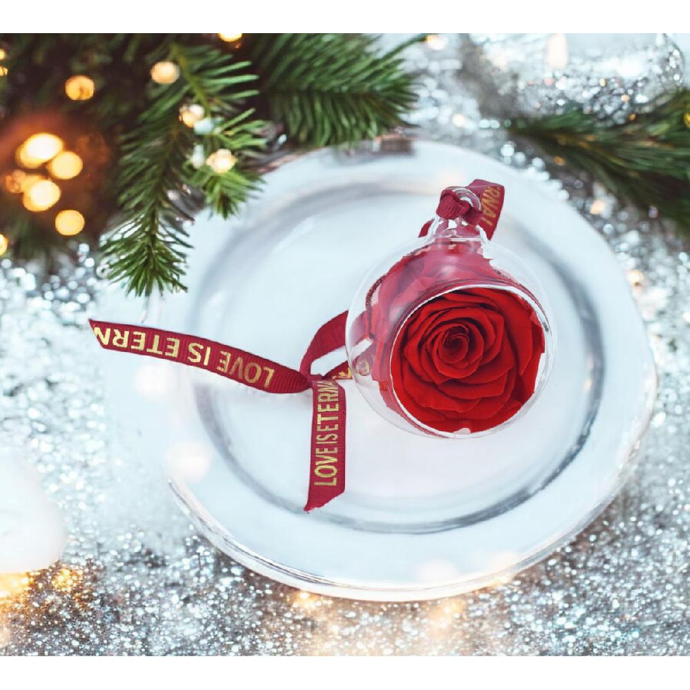 so Charm Boule En Verre Décorée D'une Rose éternelle Rouge