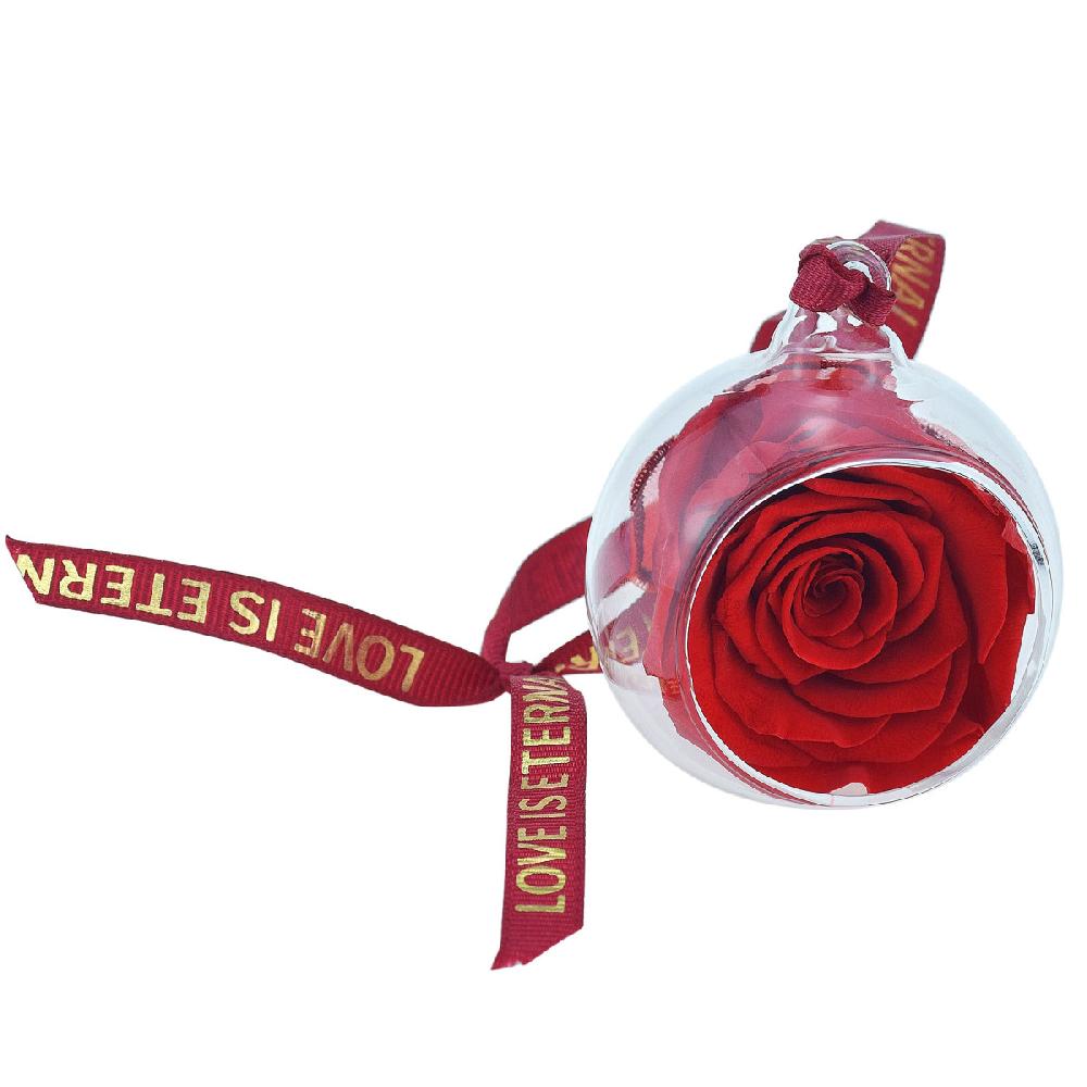 so charm Boule en verre décorée d'une rose éternelle rouge