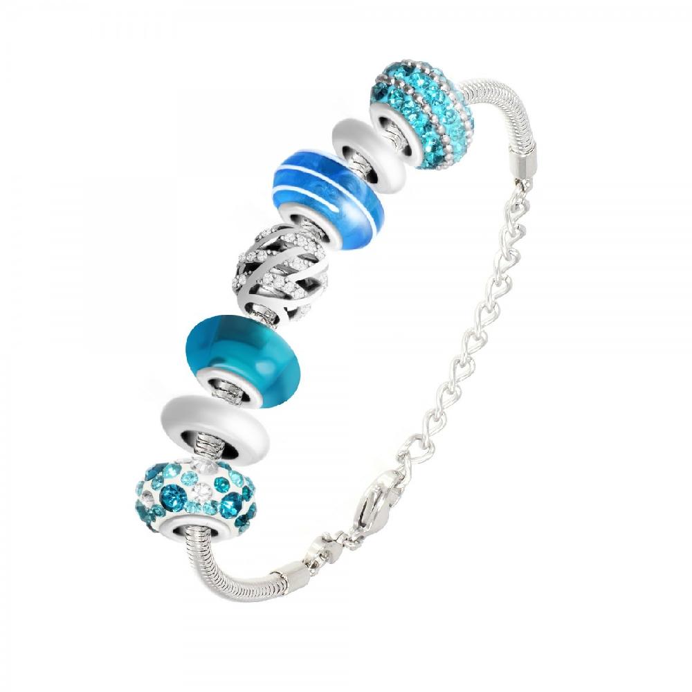 so charm Bracelet de charms perles bleues et acier SoCharm
