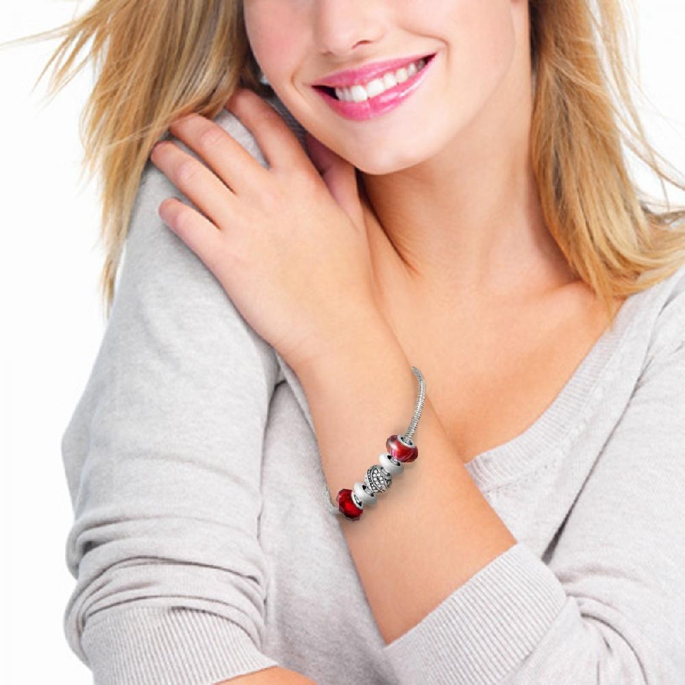 So Charm Bracelet De Charms Perles Rouges Et Acier SoCharm