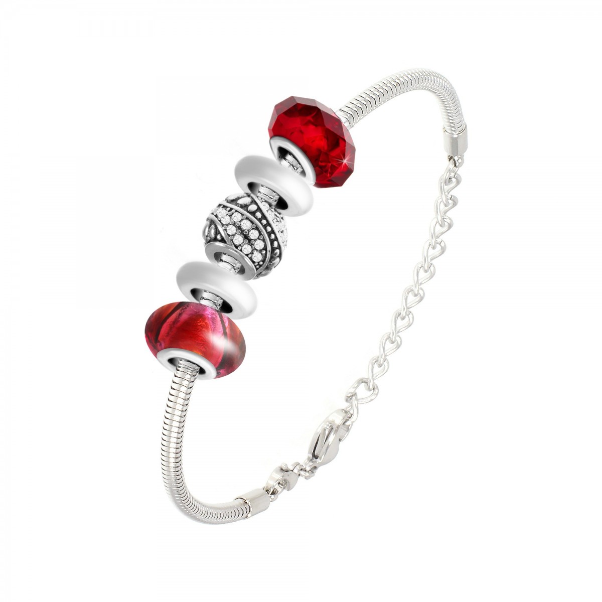 so charm Bracelet de charms perles rouges et acier SoCharm