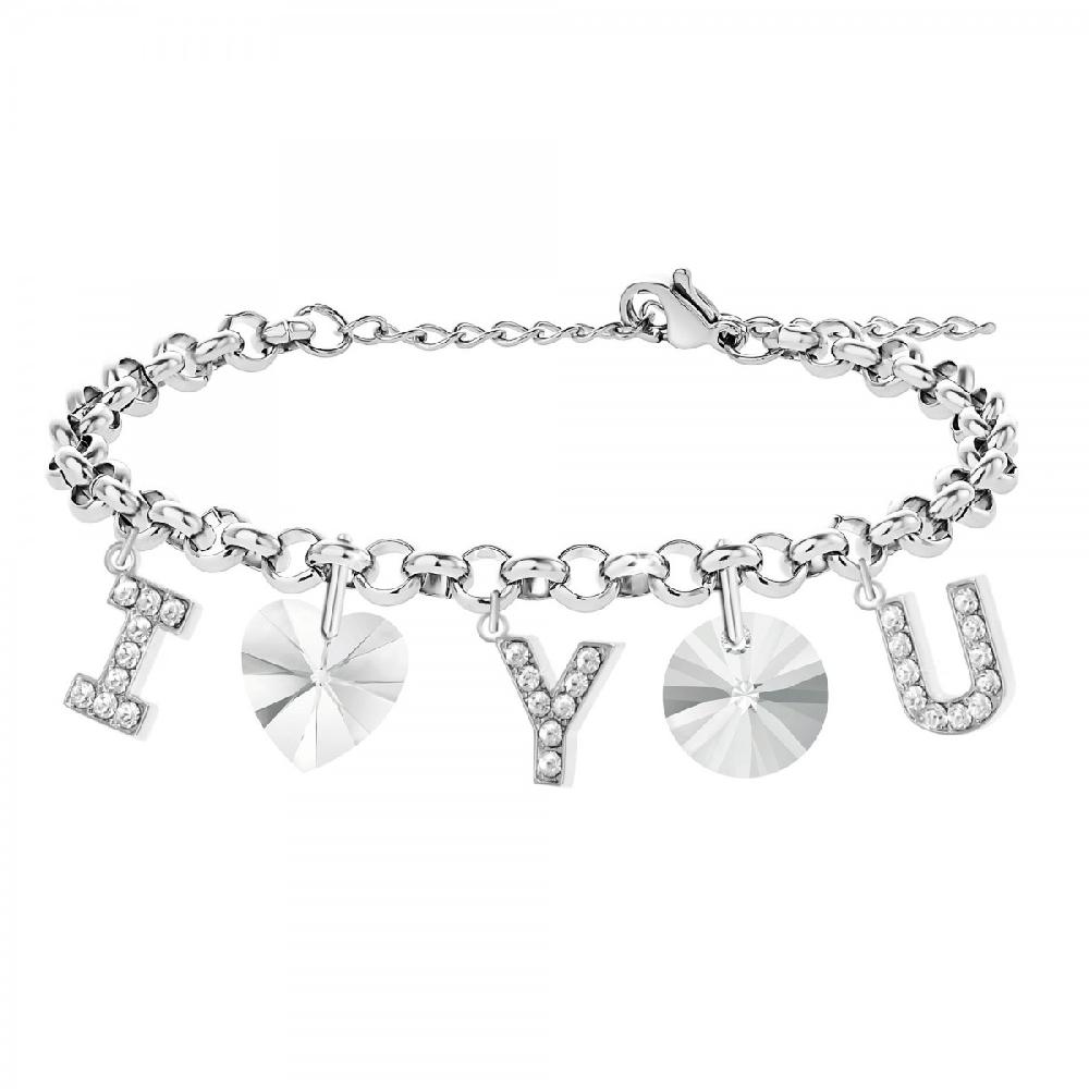 so charm Bracelet I love you orné de Cristaux scintillants par SoCharm en Acier Rhodié argenté