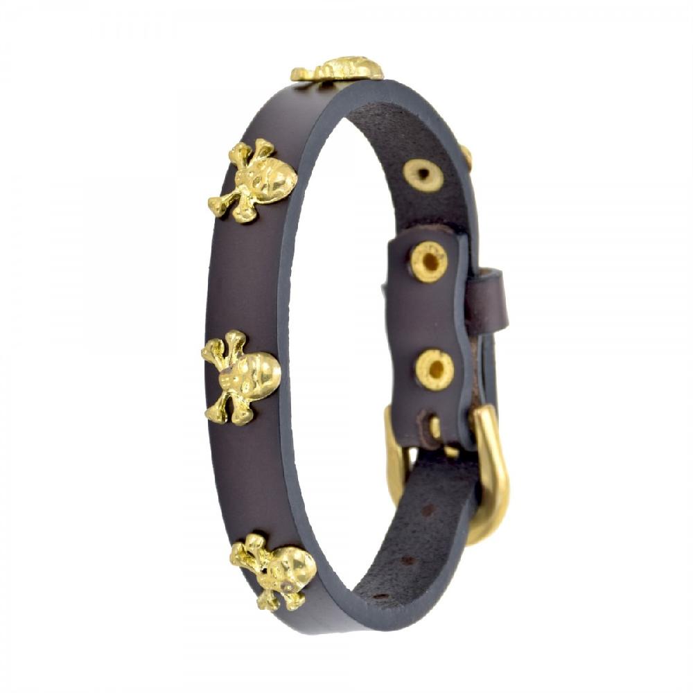 so charm Bracelet tête de mort en cuir véritable marron