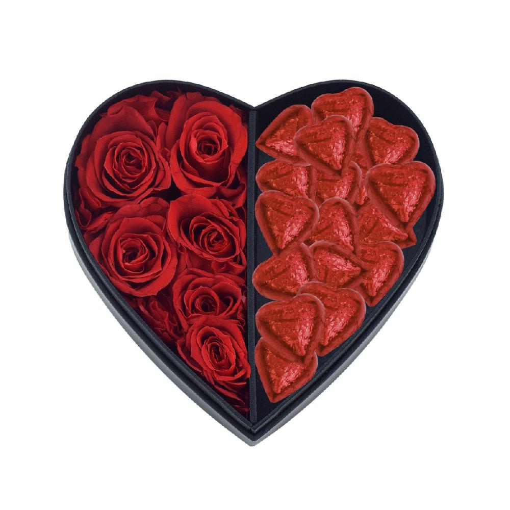 so charm Coffret cœur décoré de roses éternelles rouges et ses 15 chocolats