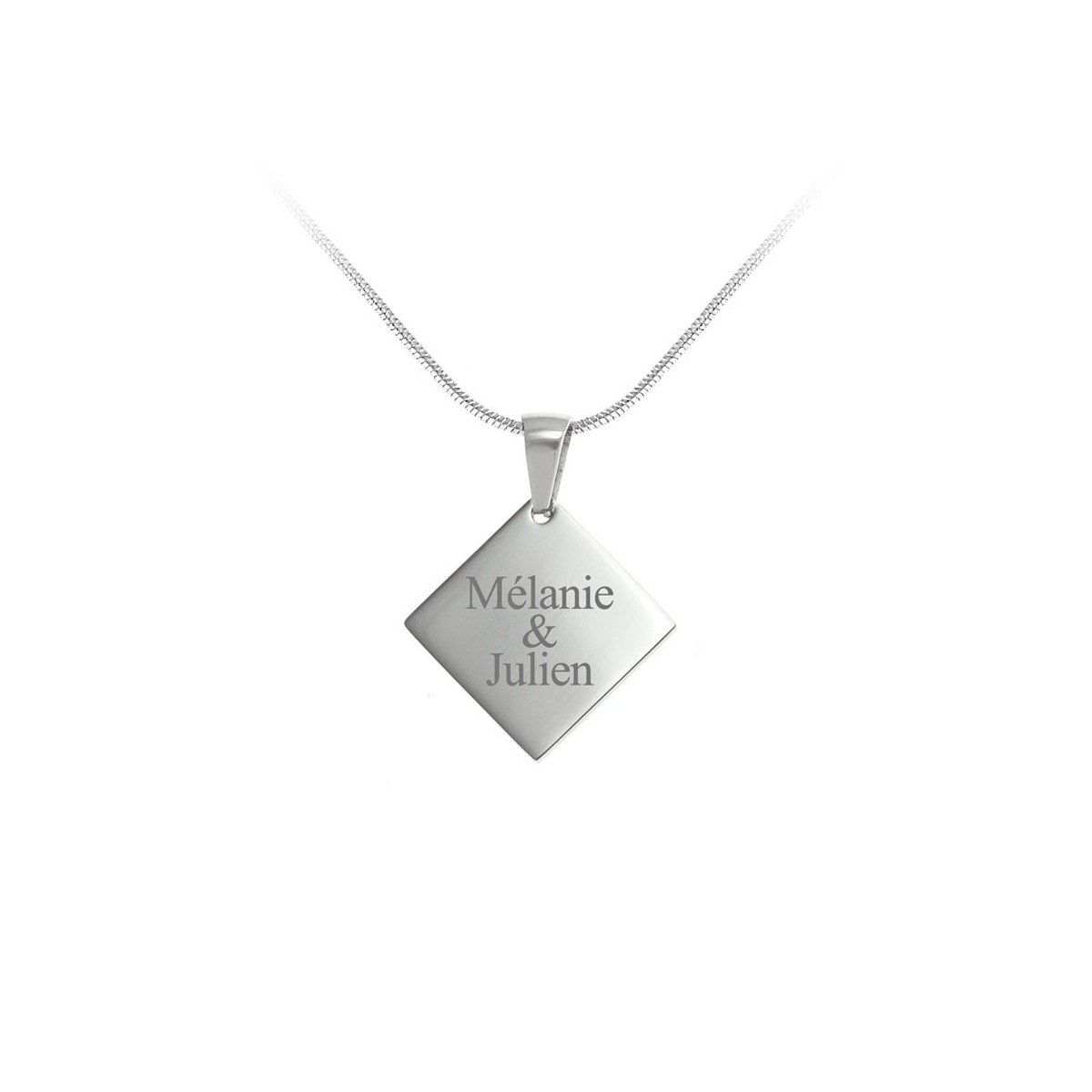 so charm Collier losange en acier inoxydable à graver