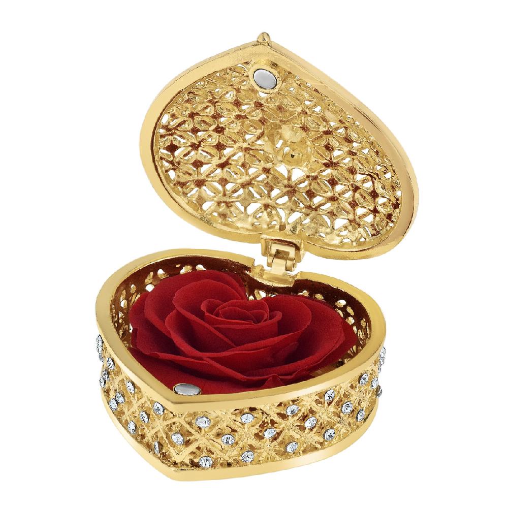 So Charm Écrin Doré En Forme De Coeur Orné De Cristaux Scintillants Et Sa Rose Stabilisée
