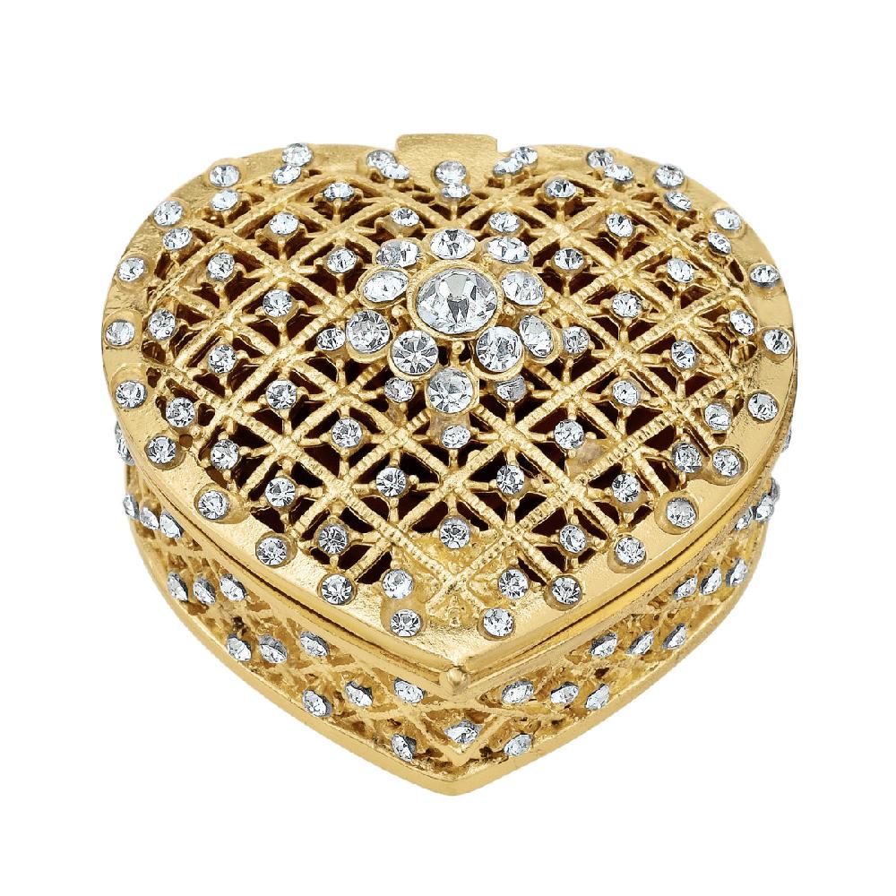So Charm Écrin Doré En Forme De Coeur Orné De Cristaux Scintillants Et Sa Rose Stabilisée