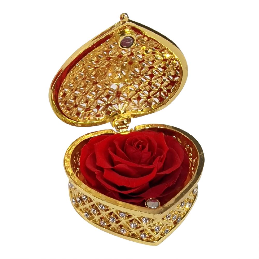 So Charm Écrin Doré En Forme De Coeur Orné De Cristaux Scintillants Et Sa Rose Stabilisée