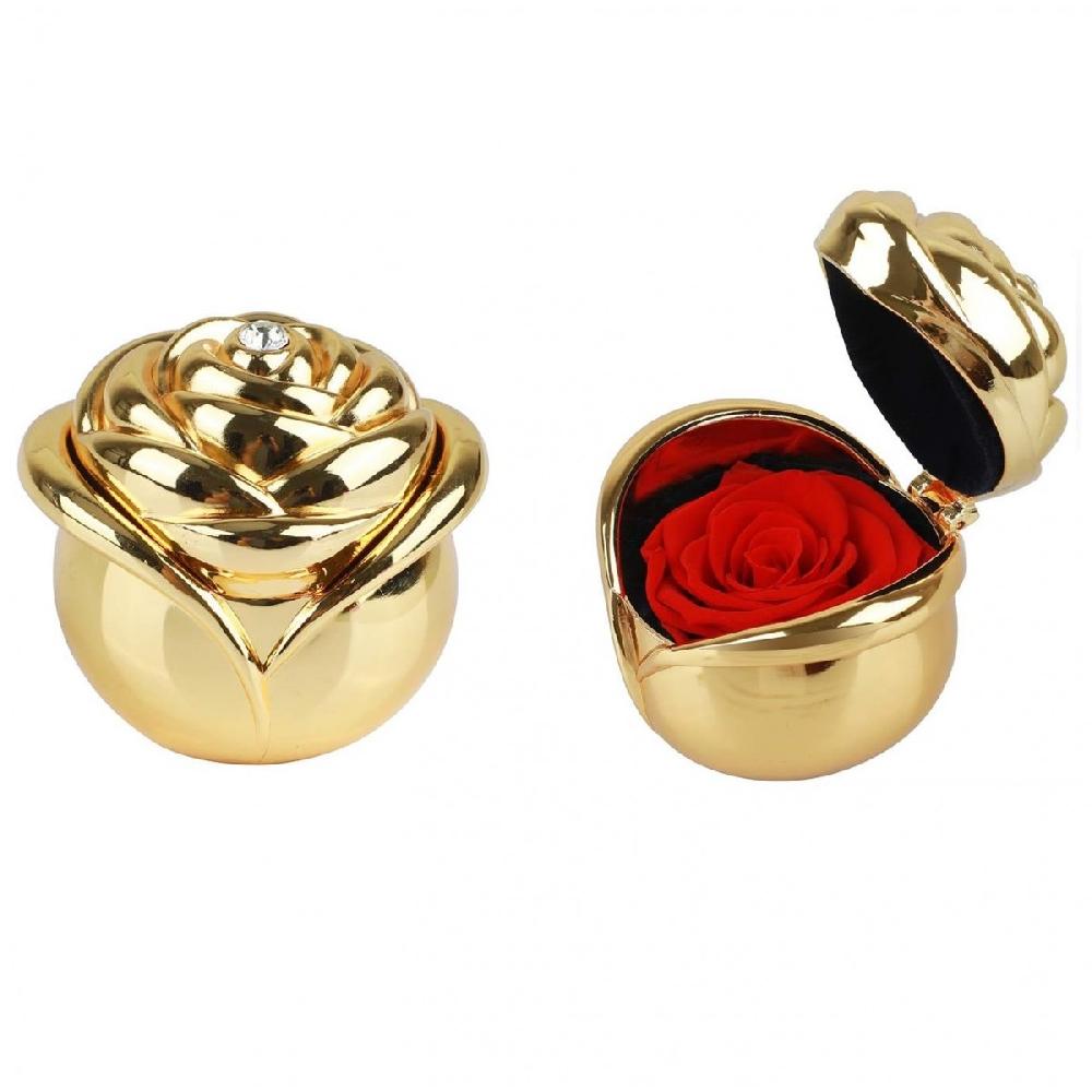 so charm Écrin doré en forme de rose et sa rose stabilisée