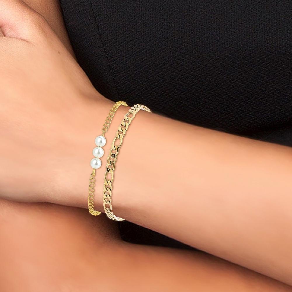 So Charm Lot De 2 Bracelets SoCharm En Laiton Finement Doré Orné De Perles Scintillantes