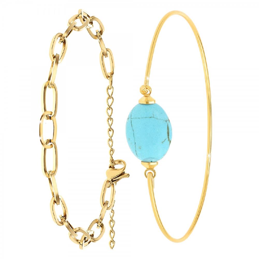 so charm Lot de 2 bracelets SoCharm en Laiton Finement doré orné d'une pierre naturelle Turquoise