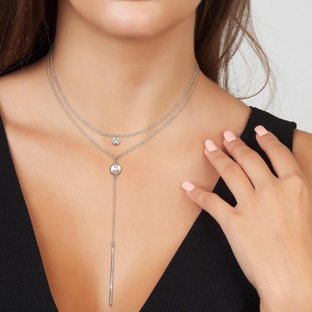 So Charm Lot De 2 Colliers SoCharm En Acier Rhodié Argenté Orné De Cristaux Scintillants