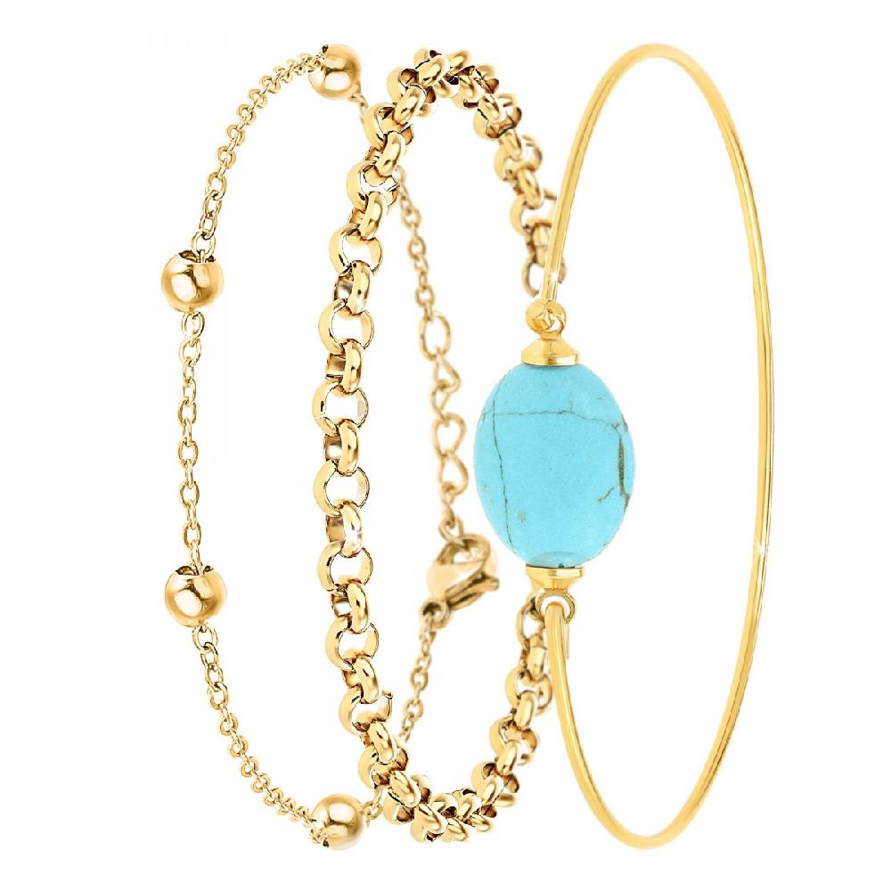 so charm Lot de 3 bracelets SoCharm en Laiton Finement doré orné d'une pierre naturelle Turquoise