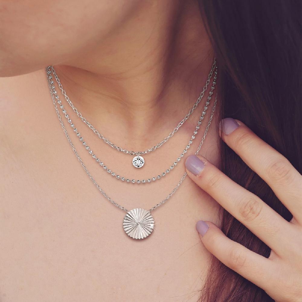 So Charm Lot De 3 Colliers SoCharm En Acier Rhodié Argenté Orné De Cristaux Scintillants