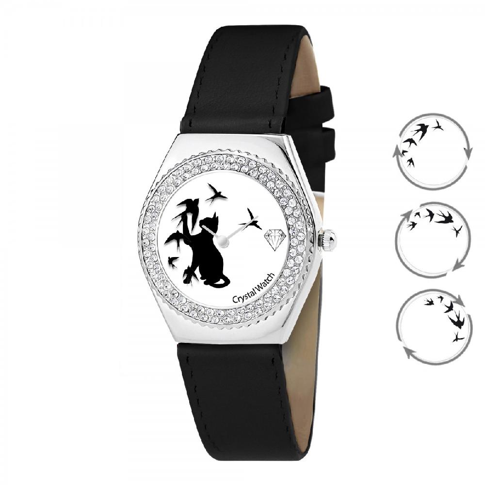 so charm Montre Alysson chat à mouvement tournant SoCharm ornée de Cristaux scintillants