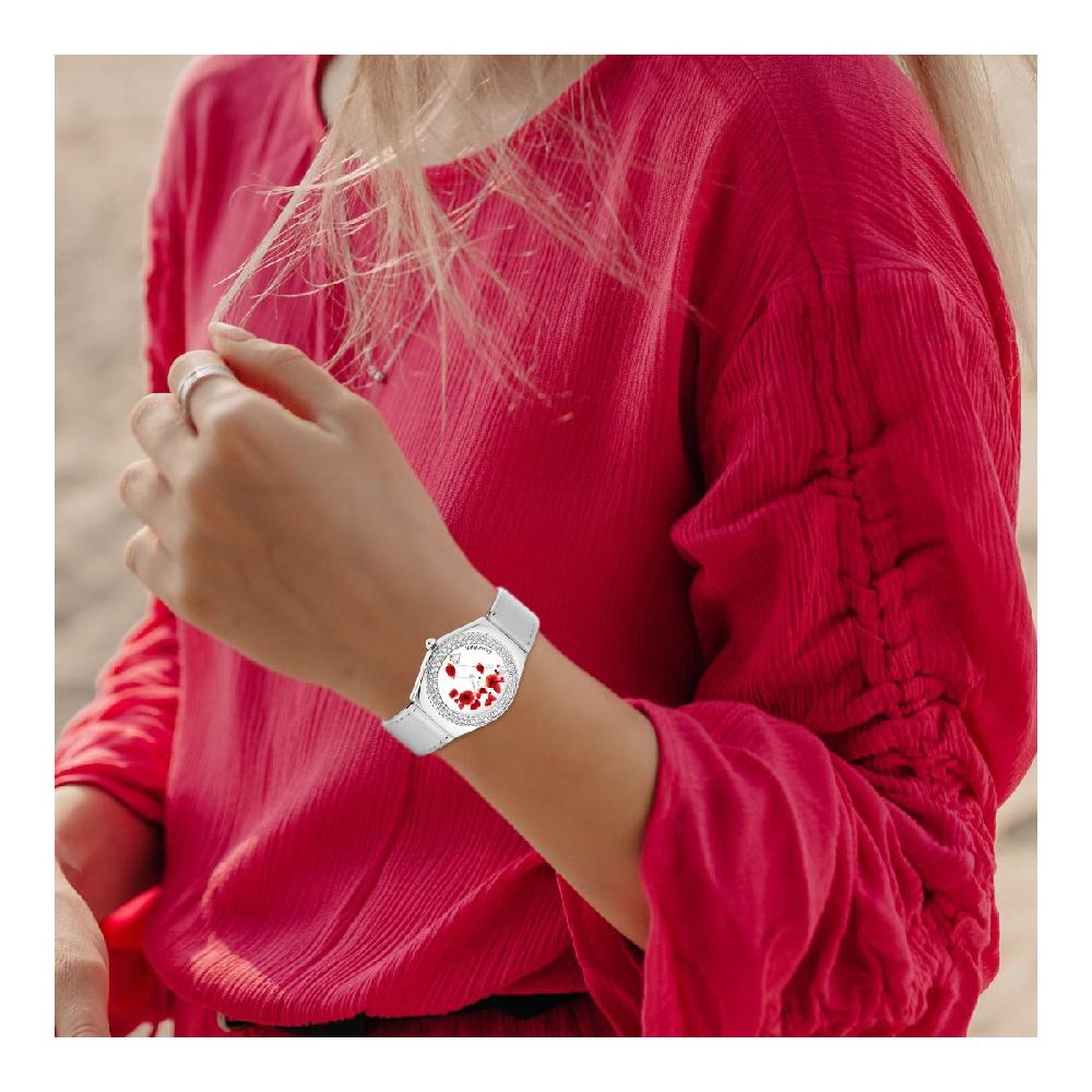 So Charm Montre Alysson Coquelicot à Mouvement Tournant SoCharm Ornée De Cristaux Scintillants