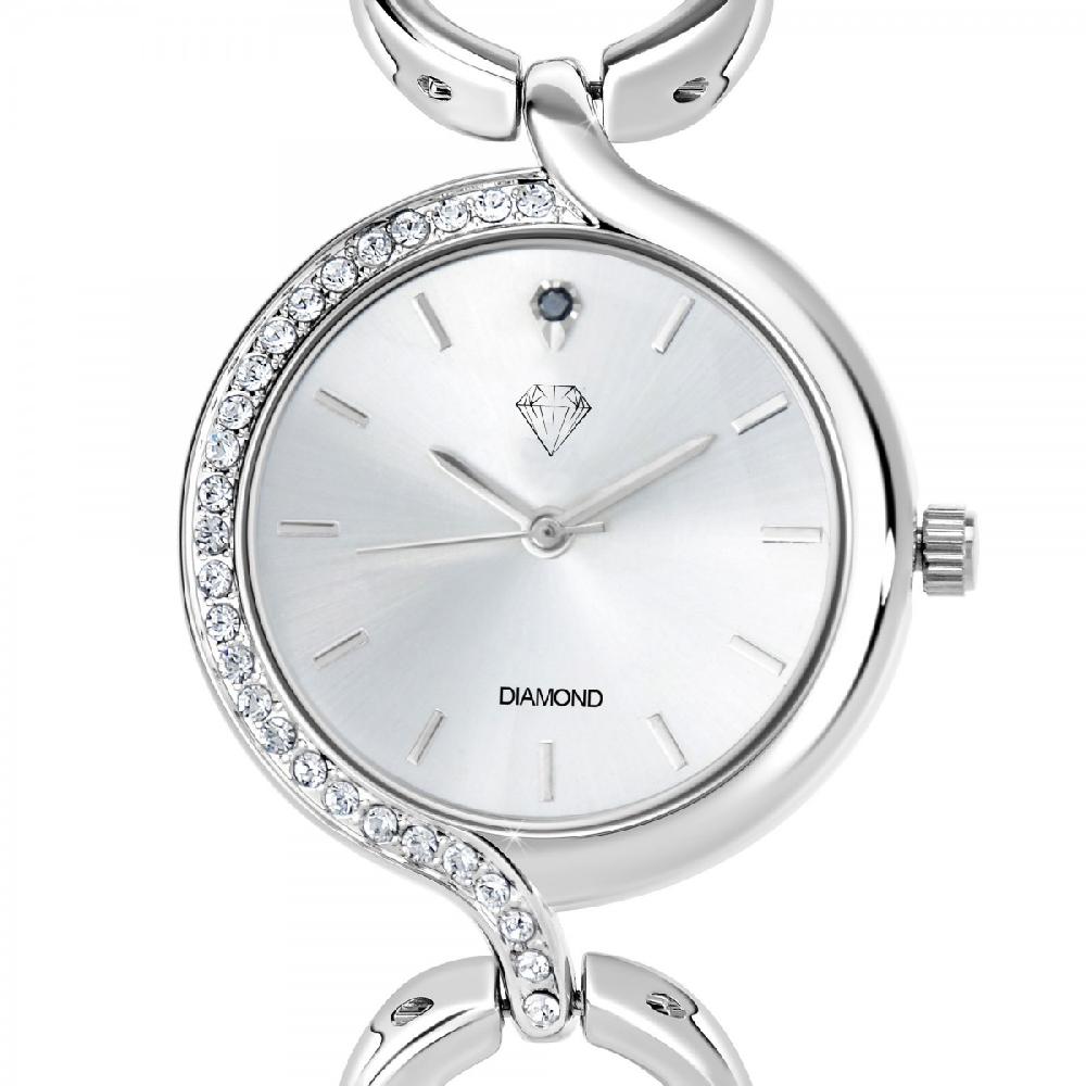 So Charm Montre Maeva Argentée SoCharm Ornée D'un Véritable Diamant Noir Et De Cristaux Scintillants