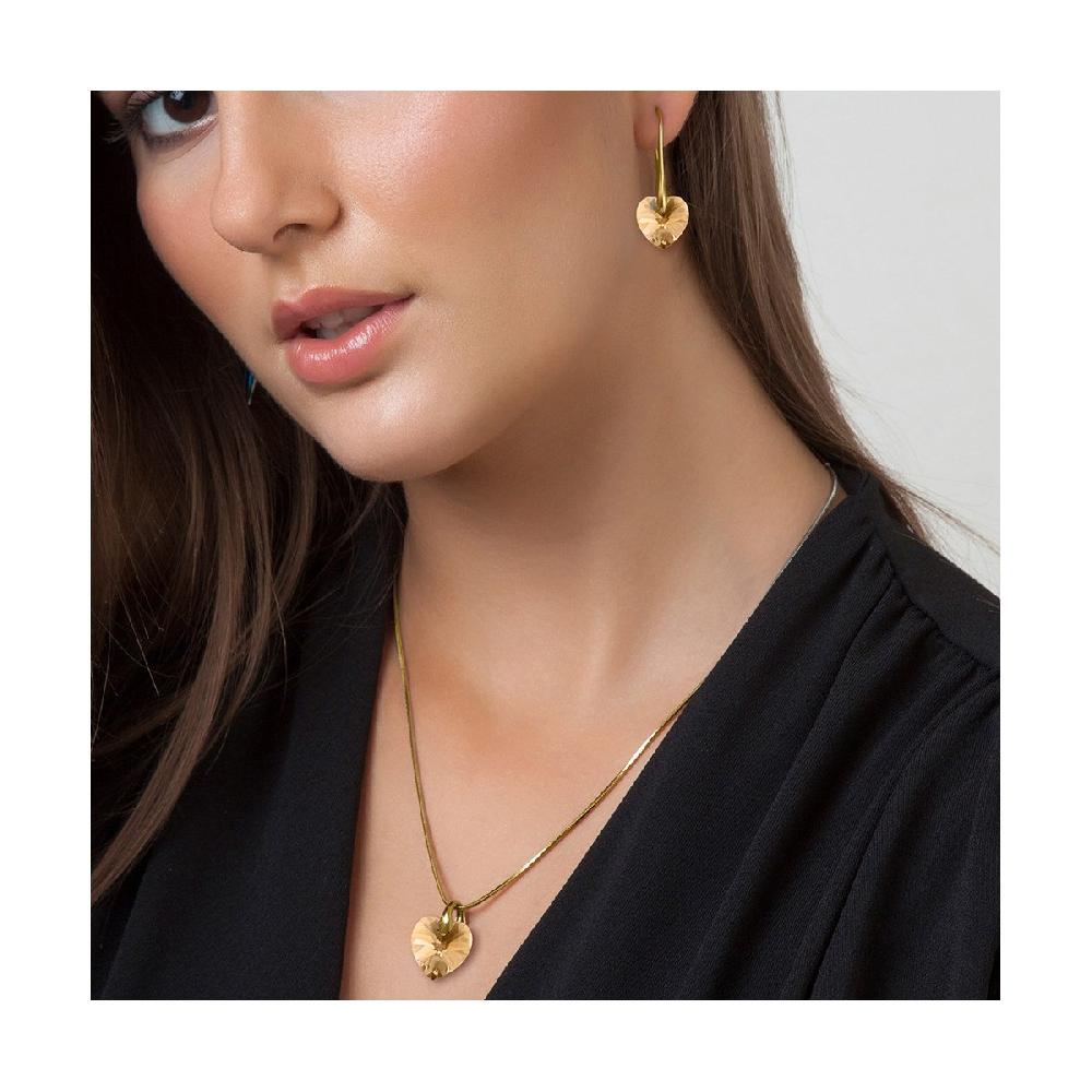 So Charm Parure Collier Et Boucles D'oreilles Coeurs SoCharm Orneés De Cristaux Scintillants