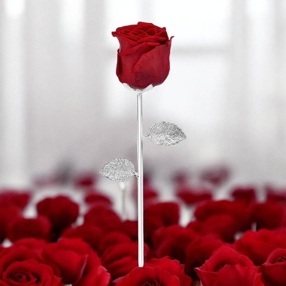 So Charm Rose éternelle Rouge Sur Tige En Métal Argentée