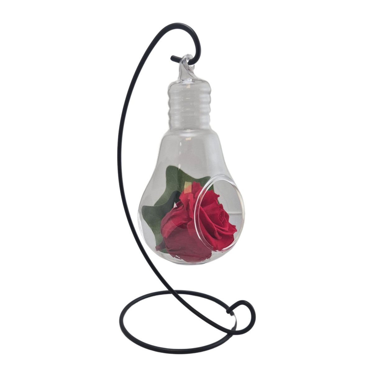 so charm Support fer forgé avec boule en verre et sa rose éternelle - stabilisée