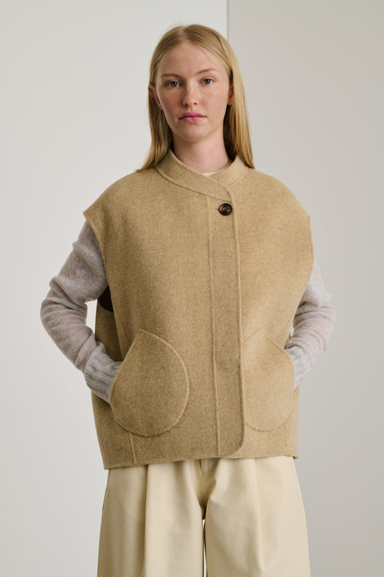 Soeur Blouson Adeline Veste Sans Manches En Laine Double Face Beige Chiné