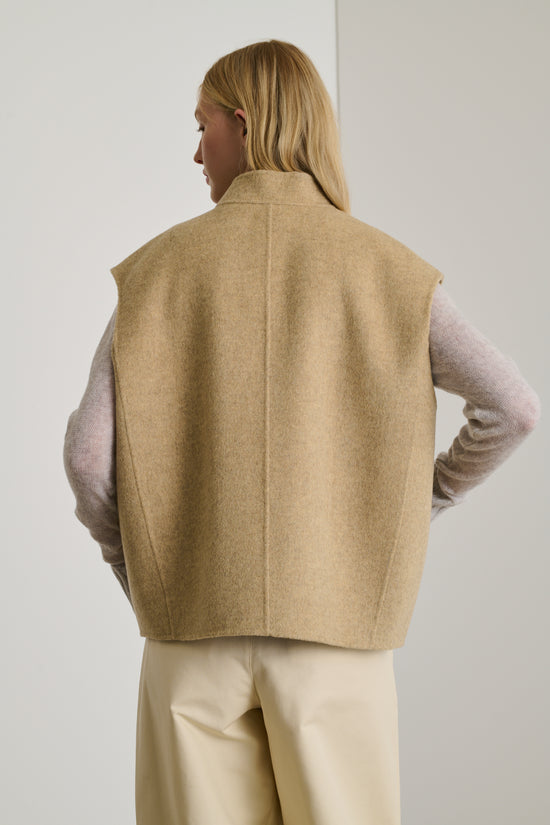 Soeur Blouson Adeline Veste Sans Manches En Laine Double Face Beige Chiné