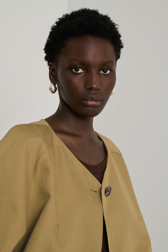 Soeur Veste Damia Veste Courte En Coton Et Lin Beige