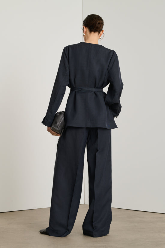 Soeur Veste Dandy Veste Ceinturée En Lin Et Viscose Navy