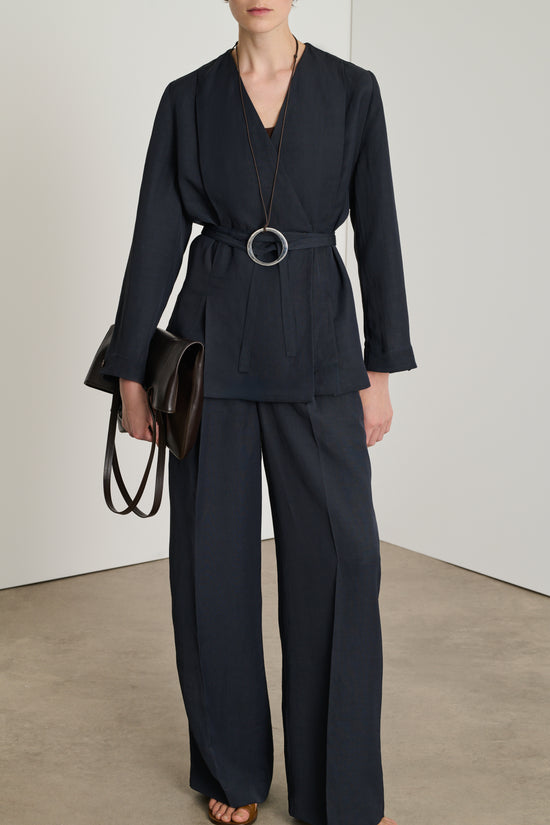 Soeur Veste Dandy Veste Ceinturée En Lin Et Viscose Navy