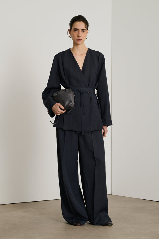 soeur veste dandy Veste ceinturée en lin et viscose navy