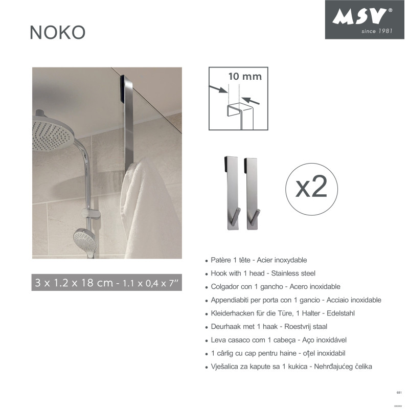 Spirella 2 Crochets Patères Pour Paroi De Douche NOKO Finition Satinée MSV