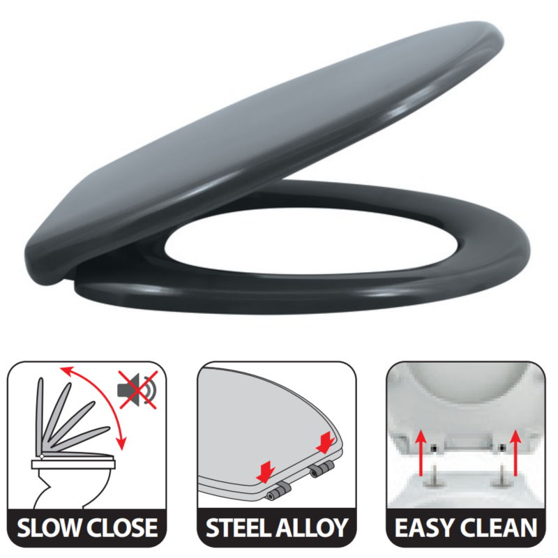 Spirella Abattant Wc EASY CLIP Thermo Dur Gris - Charnières Inox Spirella