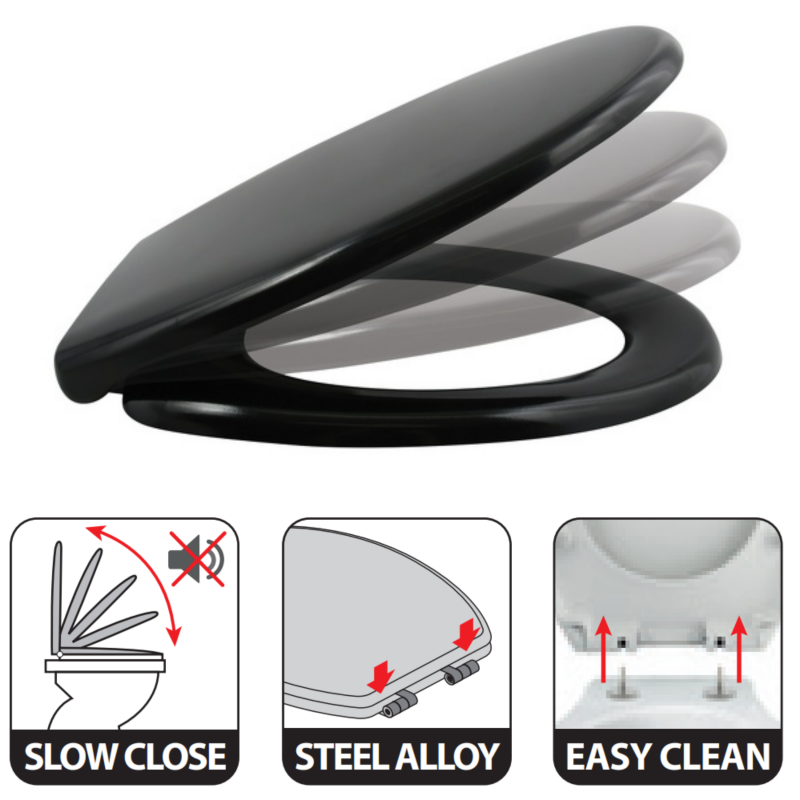 Spirella Abattant Wc EASY CLIP Thermo Dur Noir - Charnières Inox Spirella