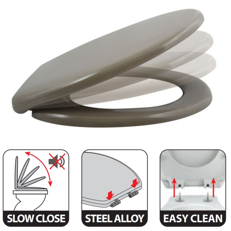 Spirella Abattant Wc EASY CLIP Thermo Dur Taupe - Charnières Inox Spirella