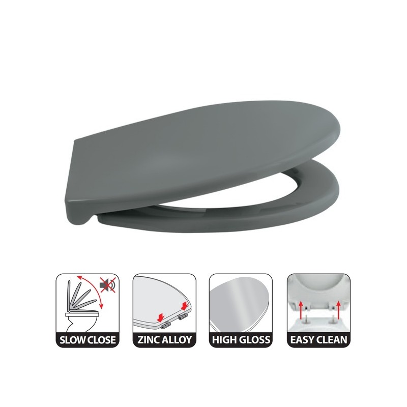 Spirella Abattant Wc HARRY Gris Anthracite - Charnière Zinc Spirella