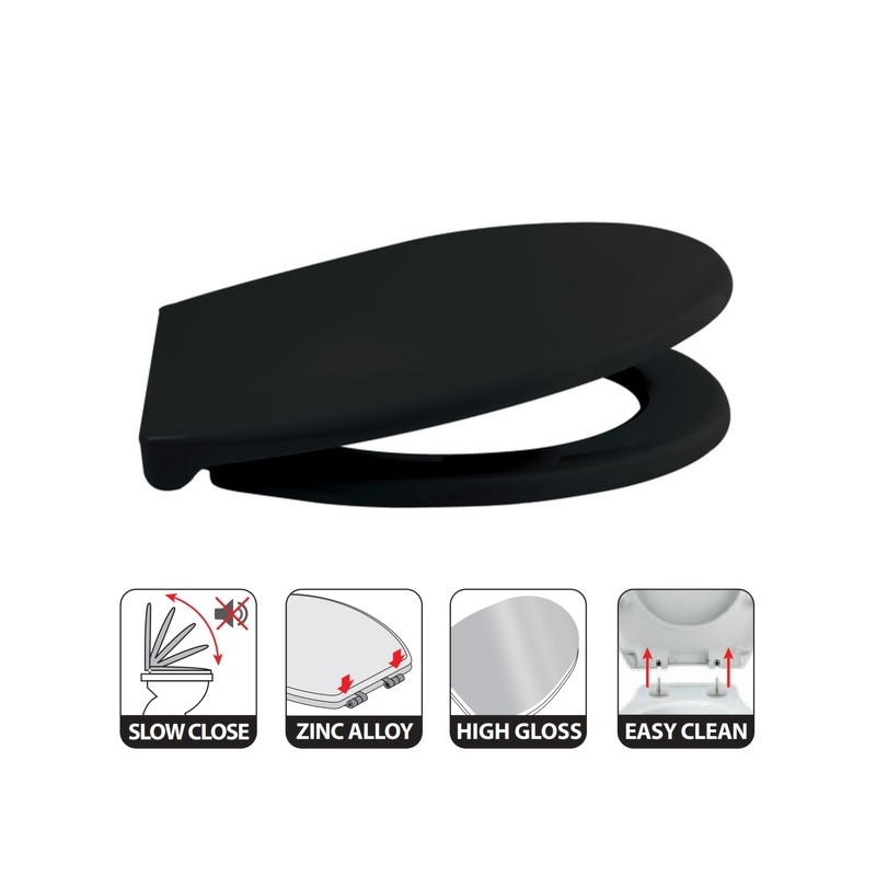 Spirella Abattant Wc HARRY Noir - Charnière Zinc Spirella