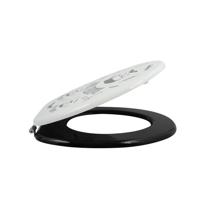 Spirella Abattant Wc MDF Barber Gris & Noir- Charnières Inox MSV