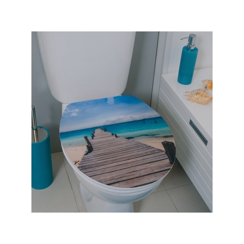 Spirella Abattant Wc MDF MALDIVES Décor Plage - Charnières Zinc Spirella