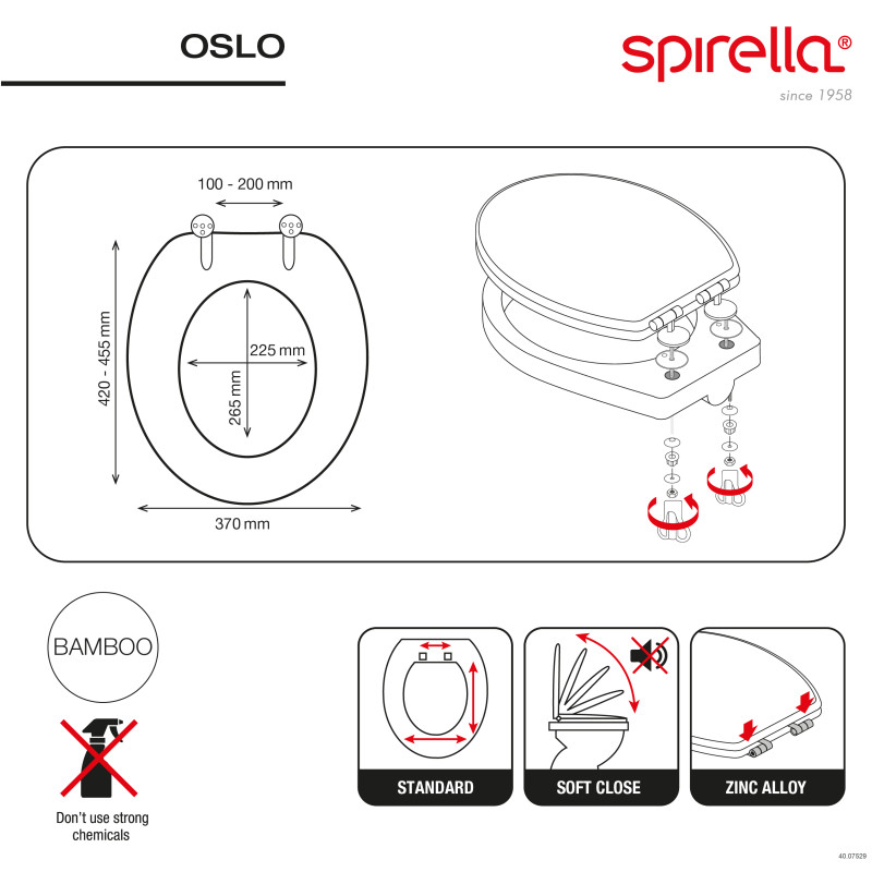 Spirella Abattant Wc OSLO Bambou & Blanc - Charnières Zinc Spirella