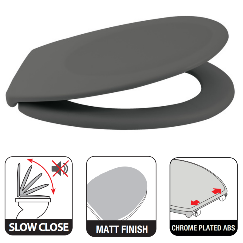 Spirella Abattant Wc Thermo Dur Avec Frein De Chute NEELA Gris Mat - Charnières ABS Chromé Spirella