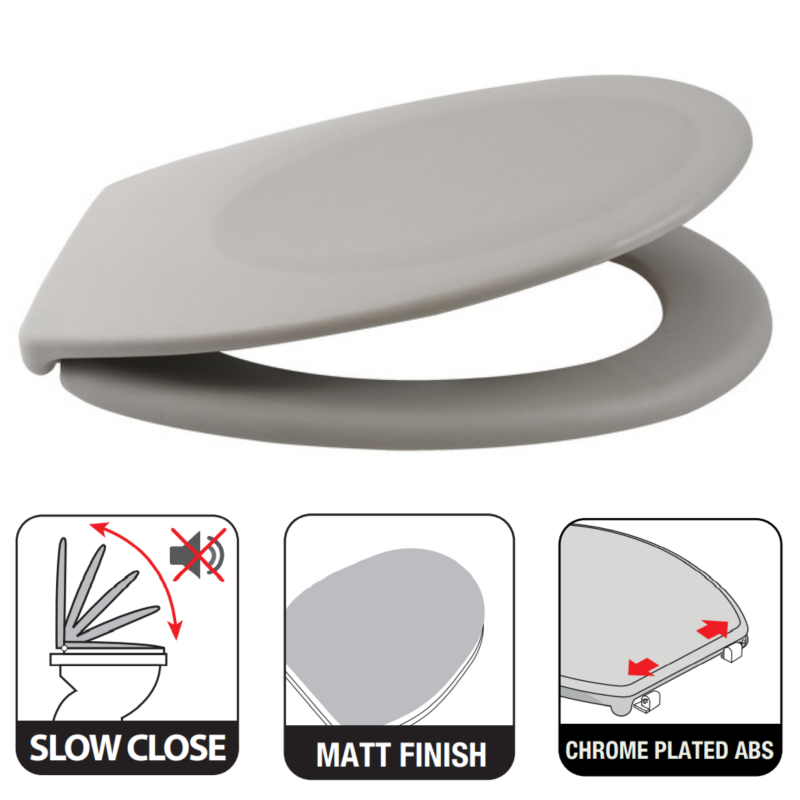 Spirella Abattant Wc Thermo Dur Avec Frein De Chute NEELA Taupe Mat - Charnières ABS Chromé Spirella