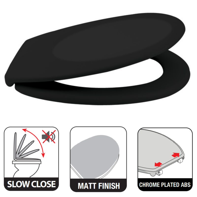 Spirella Abattant Wc Thermo Dur NEELA Noir Mat - Charnières ABS Chromé Spirella