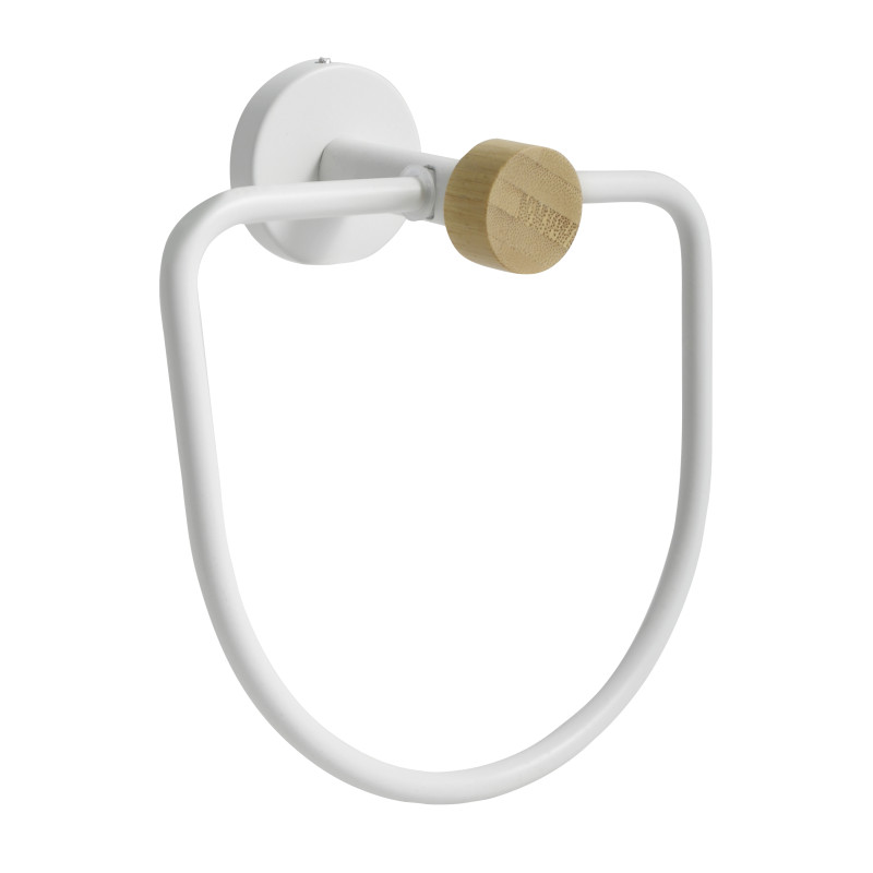 spirella Anneau Porte serviettes mural en Acier & Bambou IANA Blanc mat MSV