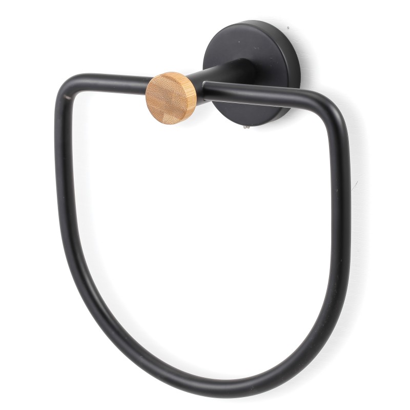spirella Anneau porte serviettes mural en Acier & Bambou IANA Noir mat MSV