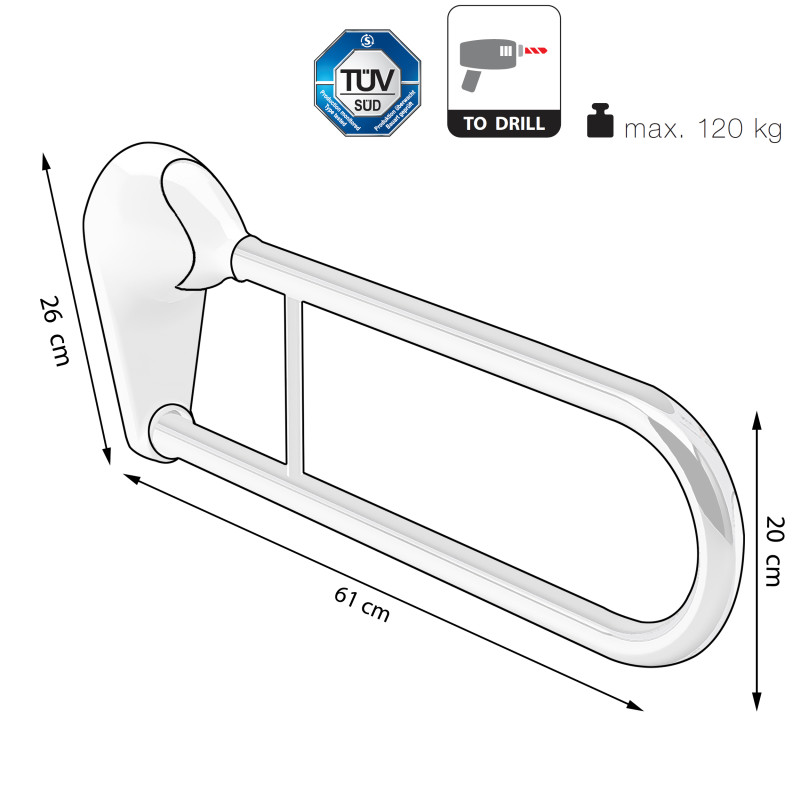 Spirella Barre De Redressement Ou D'appui Acier Inox 61x35 5cm Chrome Spirella