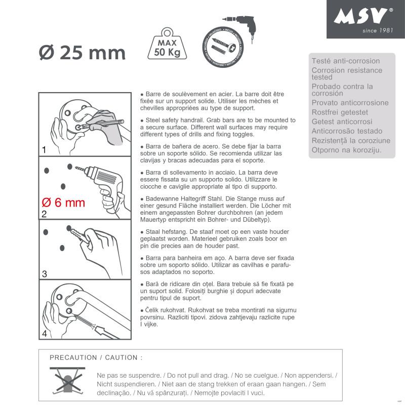 Spirella Barre De Redressement Ou D'appui Coudée Acier 54x13 5x10cm Blanc MSV