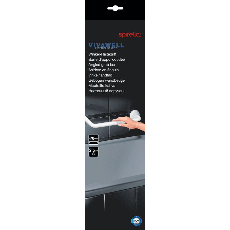 Spirella Barre De Redressement Ou D'appui Coudée ECO Acier Inox 71cm Blanc Spirella