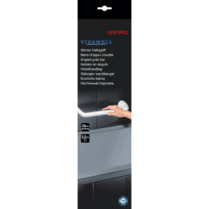 Spirella Barre De Redressement Ou D'appui Coudée PROF Acier Inox 73 5cm Blanc Spirella