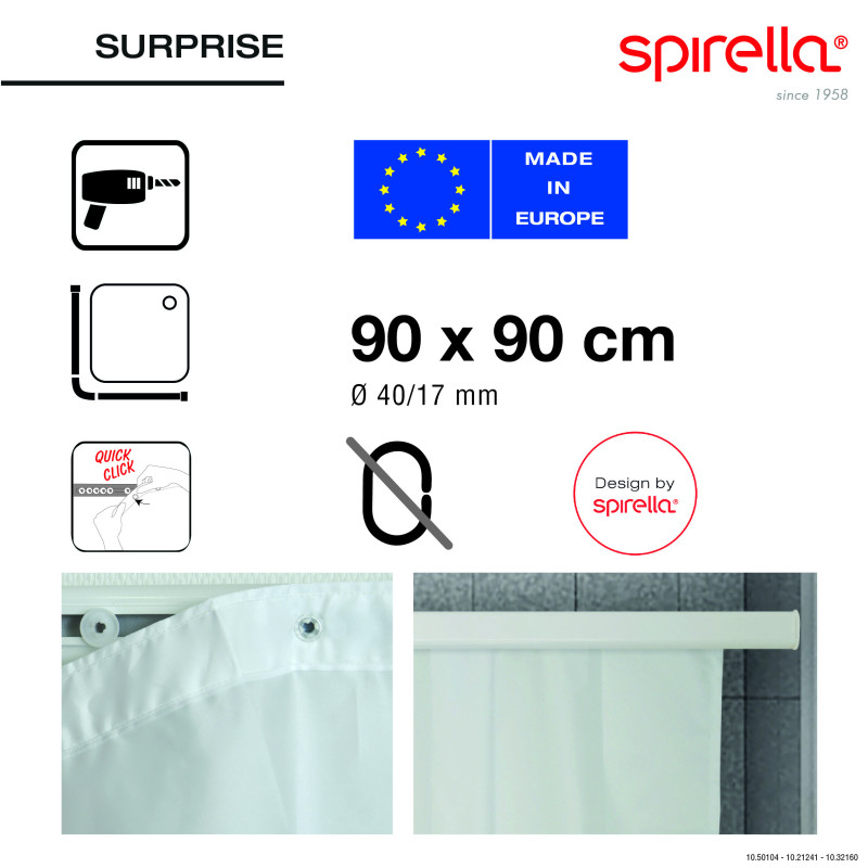Spirella Barre Tringle Pour Rideau De Douche D'angle à  Fixer En Alu SURPRISE 90x90cm Blanc Spirella