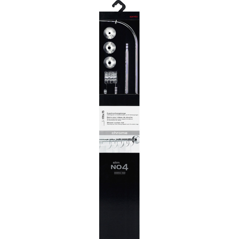 Spirella Barre Tringle Pour Rideau De Douche D'angle à  Fixer En Inox SLIM 170x75cm Chromé Spirella
